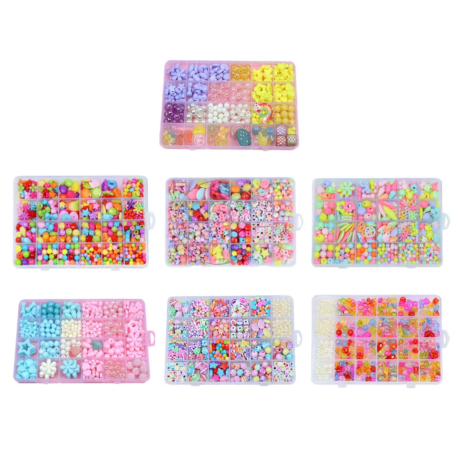 

Children DIY Bead Set 24 Different Shapes Colorful Beads Box 7 Styles Kids Acrylic DIY Handmade Beaded Toy Set