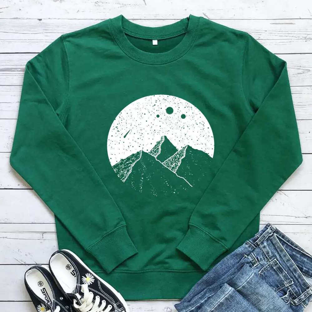 Moutains Sky Universe 100%Cotton Outdoors Sweatshirt Unisex Adventure Sweatshirts Spring Autumn Eco Life Long Sleeve Tops