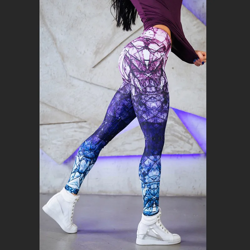 2021 New Design Women Leggings European Popular Fashion Sexy Mixed Color High Waist Digital Printing Leisure Sports Pants S-XXL