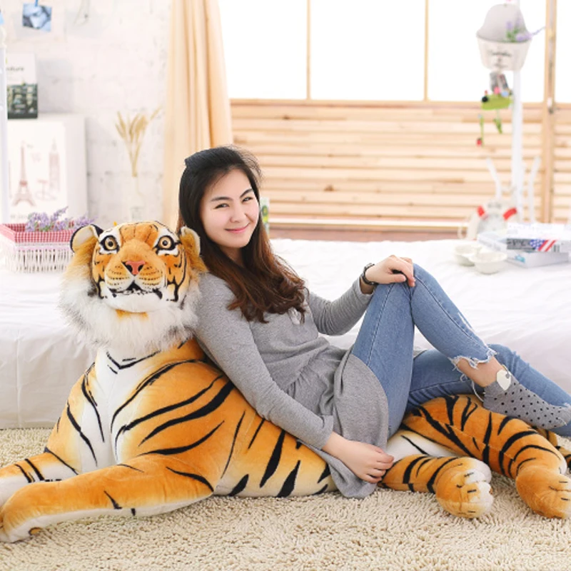 Huge Lifelike Tiger Leopard Plush Toys Stuffed Soft Wild Animals Simulation White Tiger Jaguar Doll Birthday Gifts