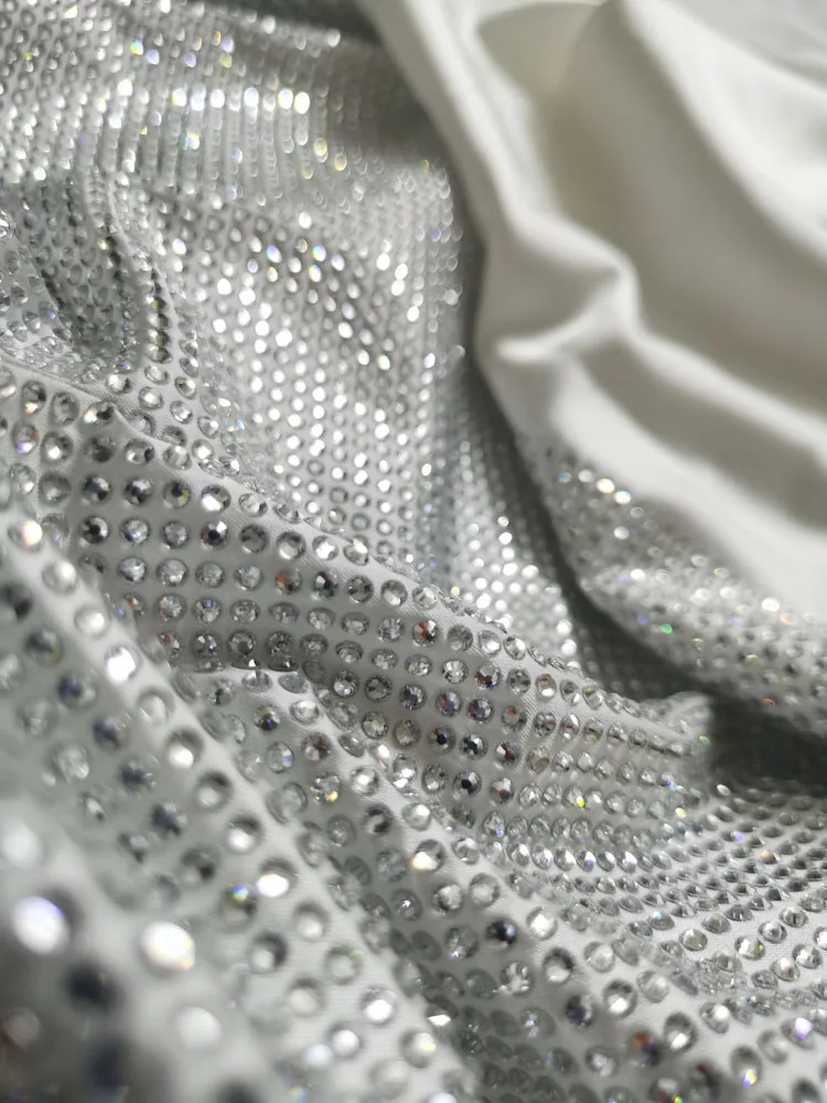 

Custom Made Quality Crystalled Fabric Hot Fix Acetate Polyester Heavy Satin Crystal Rhinestone Strass Sparkling Stone