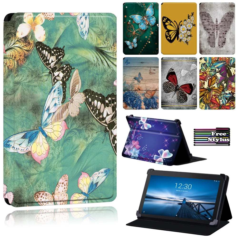 

New Tablet Case for Lenovo(Tab E7/Tab E8)/Lenovo Tab E10 - Flip Soft Leather Stand Butterfly Pattern Tablet Cover Case + Pen