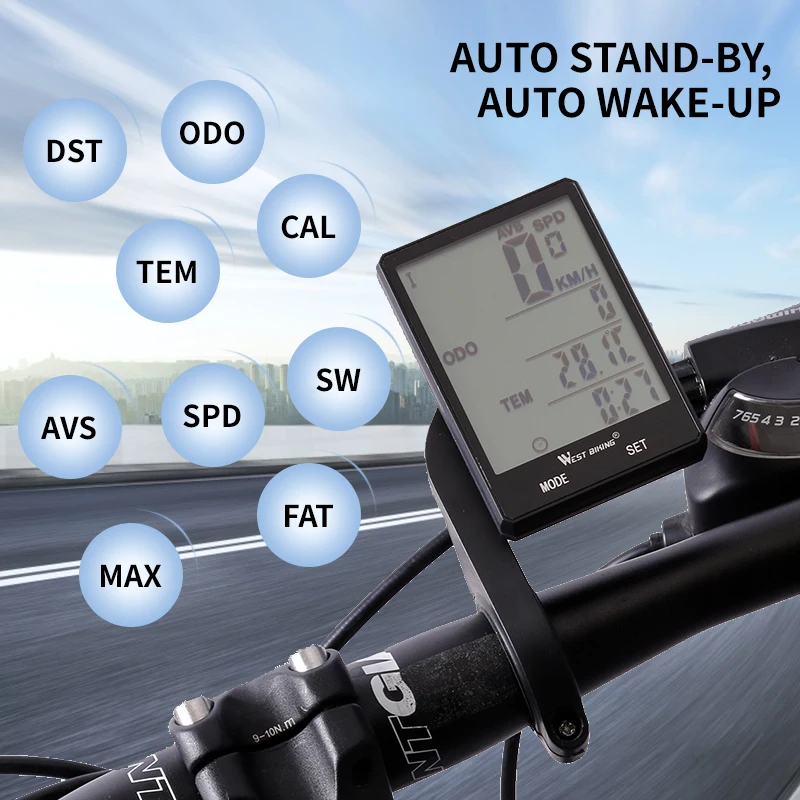 WEST BIKING Bicycle Computer Waterproof Wireless And Wired Road MTB Bike Cycling Odometer Speedometer Watch LED Digital Rate