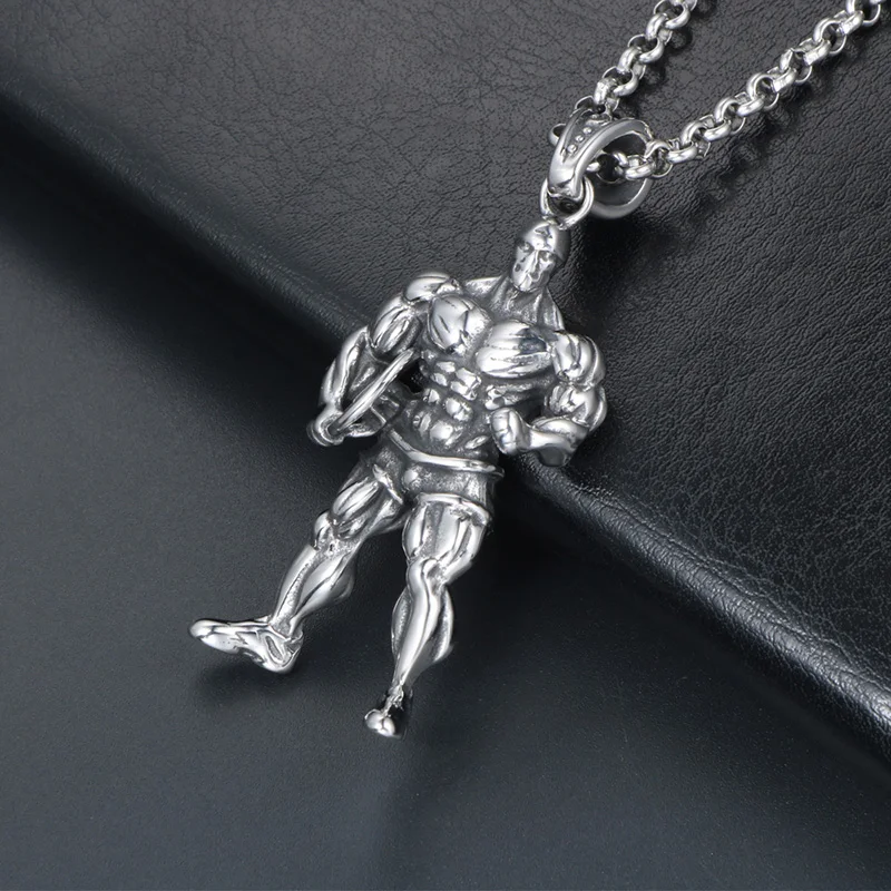 Men Gym Bodybuilder Pendant Necklace Muscle Fitness Expert Sports Necklace
