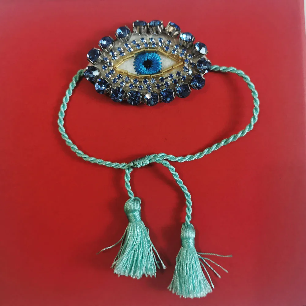 Ethnic crystal embroidery Bracelets Vintage Tassel Adjustable Blue Turkish Evil Eye Bracelets Women Christmas Jewelry wholesale