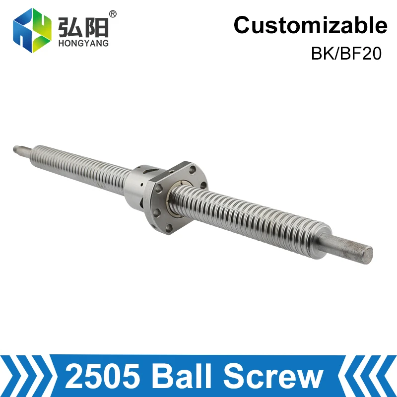 25mm 2505 Ball Screw 200 300 350 400 450 1000mm C7 With 2505 Flange Single Ball Nut + BKBF20 End Processing For CNC Diy Kit