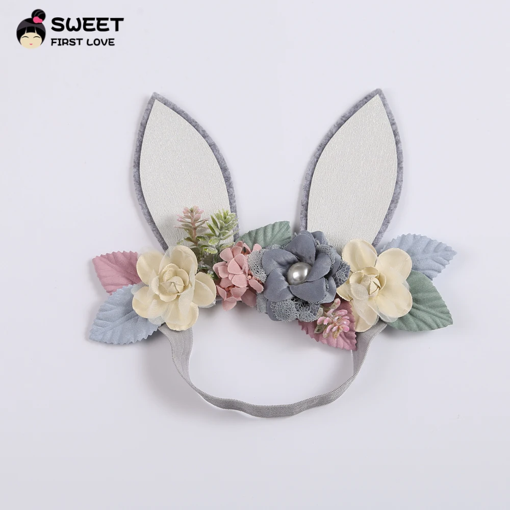Baby Wide Bunny Ear Floral Headbands Photography Prop Lacehair Bows Bands For Infant Toddler Hairbands Hair Accessories