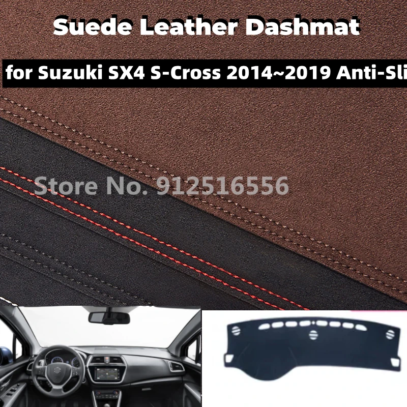 Car Suede Leather Dashmat Dash Mats Pad Dashboard Covers Accessories For Suzuki SX4 S-Cross 2014 2015 2016 2017  2019  SX-4 SX 4