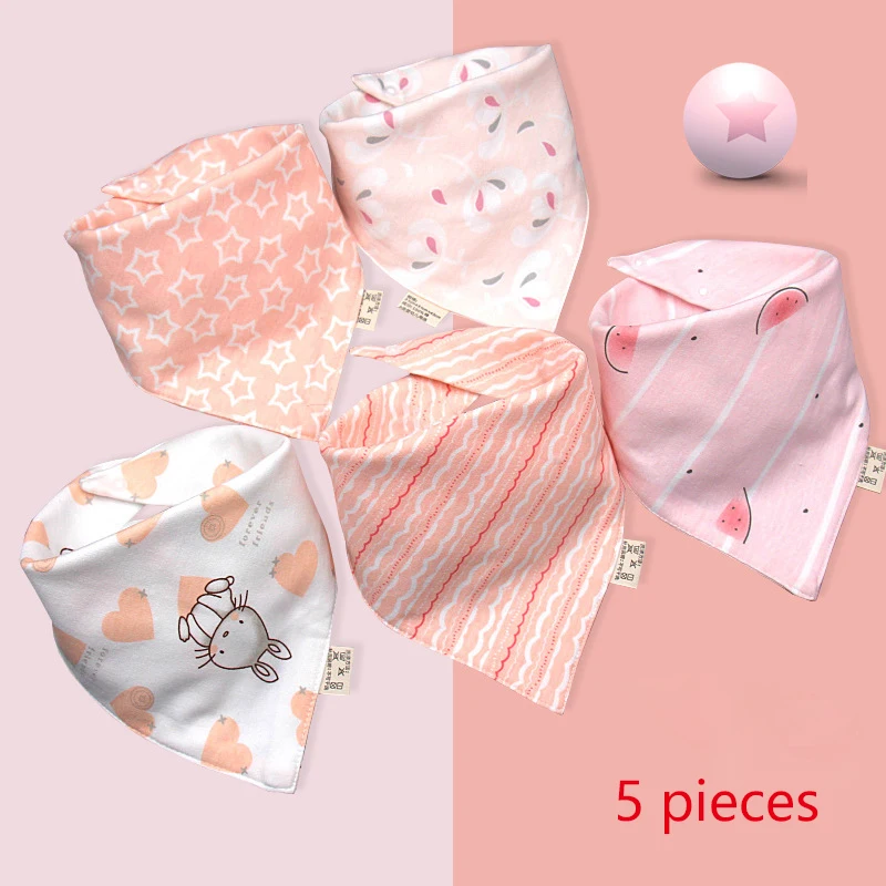 4/5pcs/batch cartoon printed saliva towel baby triangle double layer cotton baby boy and girl feeding apron cotton headband bib