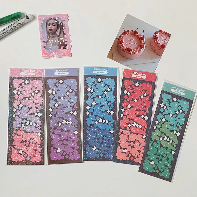 Cute Colorful Ribbon Star Stickers Scrapbooking Decorative Korean DIY Diary Album Kawaii Stationery Planner Sticker