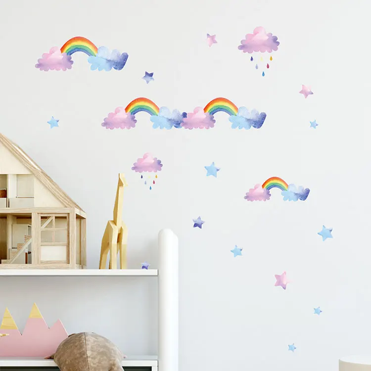 Cartoon-Wolken-Regenbogen-Wandaufkleber Kinderzimmer Kleiderschrank Heimdekoration Abnehmbares Wandbild Kinderzimmer-Layout Baby-Schlafzimmer-Dekor-Aufkleber – Detail 3