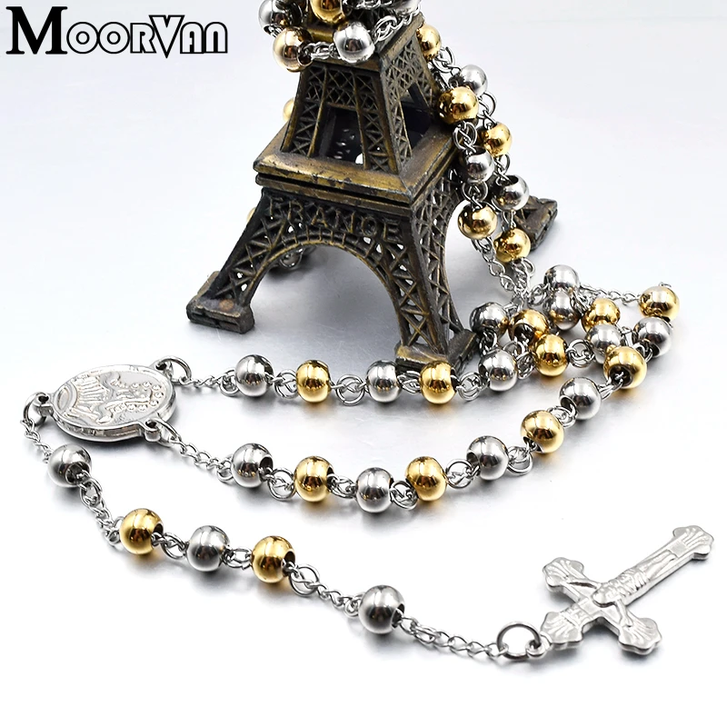 Moorvan Vintage Necklace For Men/Women Stainless Steel Rosary Religion Jewellery, Wholesale VRN17