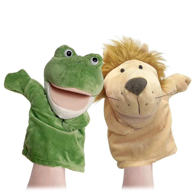 Animal Plush Doll Soft Stuffed Toys Lion Elephant Dog Dinosaur Shark Wolf Duck Kawaii Hand Finger Puppet For Baby Children Girls