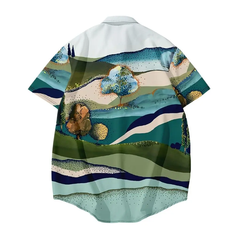 

Men's Casual Blouse Turn-down-collar Shirt Loose Tops Male Clothing Summer Short Sleeve Beach Shirt Chemise Homme