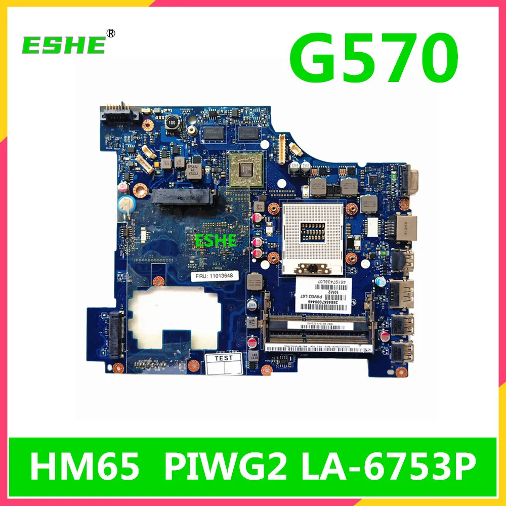 For Lenovo G570 Laptop Motherboard HM65 DDR3 PGA989 Independent graphics card motherboard PIWG2 LA-6753P Mainboard