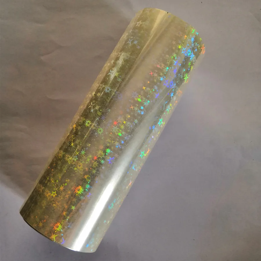 Transparent holographic foil star design hot stamping on paper or plastic transfer design foil laminate film