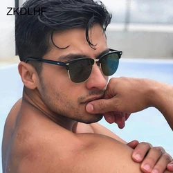 Half Frame Gepolariseerde Zonnebril Man Vrouw Luxe Merk Designer Zonnebril Mannelijke Retro Klinknagel Spiegel Eyewear Metalen Gafas De Sol