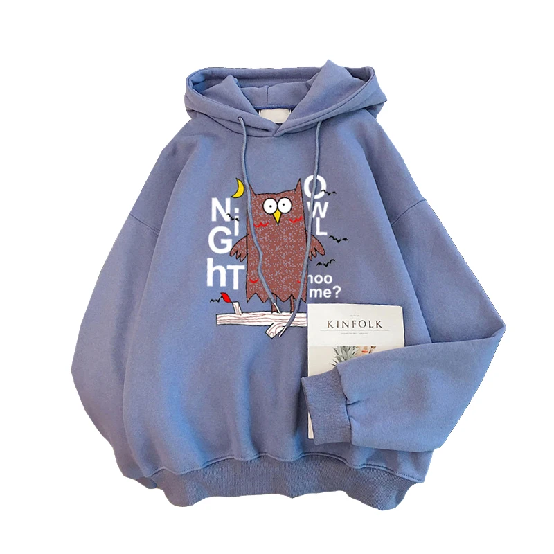 

Winter Casual Women Hoodie Print Letter Lovely Owl Lady Fleece Sweatshirt Long Sleeve Loose Female Fashion Pullover