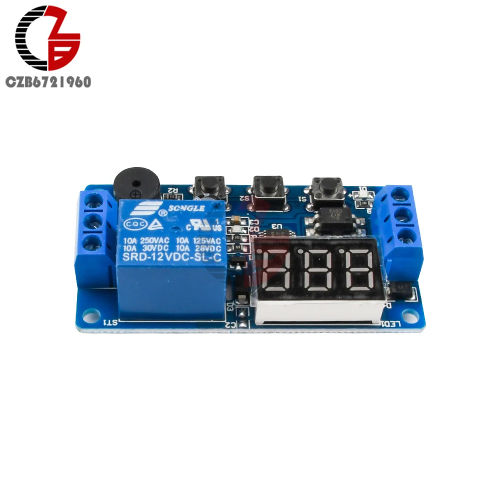 Digital LED Display Time Delay Relay Module Board DC 12V Control Timer Switch Trigger Cycle Module Car Buzzer PLC Automation