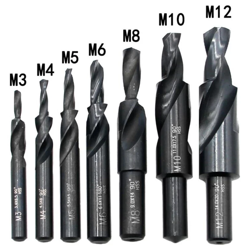 90/180 Degree Two Stage Step Drill Bit M3-M12 HSS 6542 Twist Chamfer Drill Counterbore Screw Drill Bit Reaming Drill