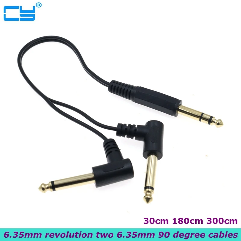 

6.35 mm (1/4 inch) one-to-two 90-Degree Cable for Electric Guitar, Audio Amplifier, Bass Keyboard, Straight to L-Shaped Plug 3m