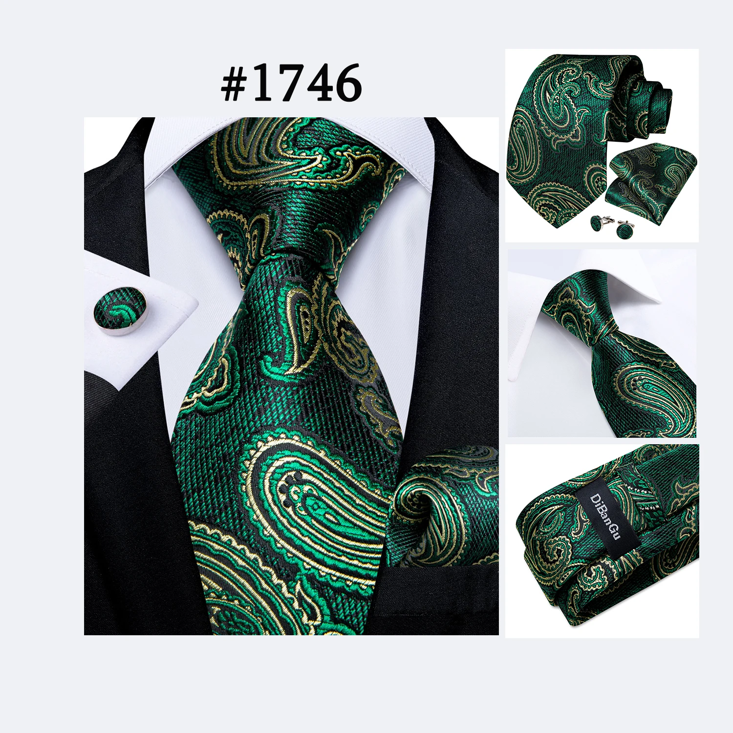 Neues modisches kariertes Herren-Krawatten-Set, hochwertige 8 cm breite Krawatte, Einstecktuch, Manschettenknöpfe, Business-Hochzeitskrawatte, Geschenk für Männer – Detail 13