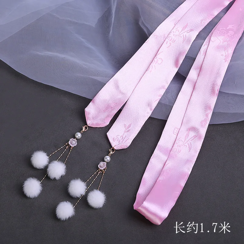 Chinese Style Hairball Ribbon Headband Girl Hanfu Hairball Tassel Hair Ribbon Ancient Dress Butterfly End Hair Rope Headdress