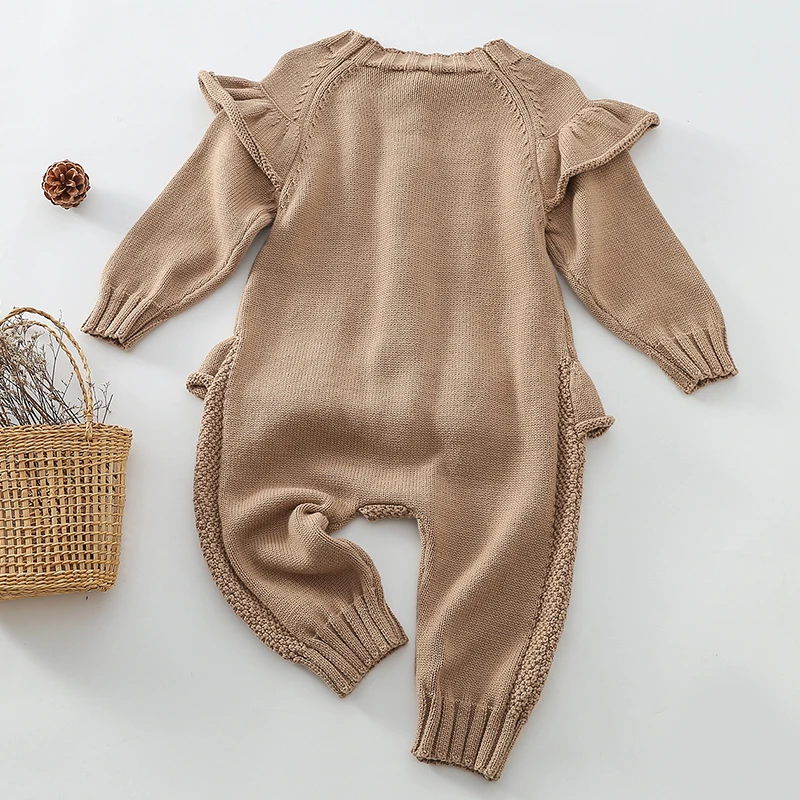 Baby Baby Meisjes Breien Effen Kleur Jumpsuit Een Stuk Outfit Lente Herfst Baby Meisjes Kleding Baby Meisje Breien Bodysuits