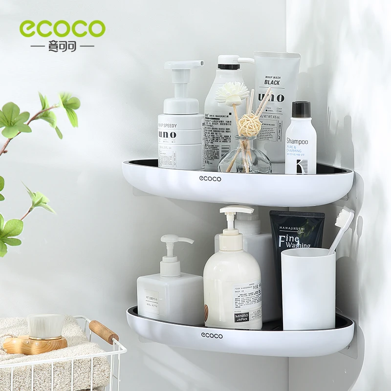 ECOCO Corner Bathroom Organizer Shelf Shampoo Cosmetic Storage Rack Wall Mounted Kitchen Household Items Bathroom Accessories