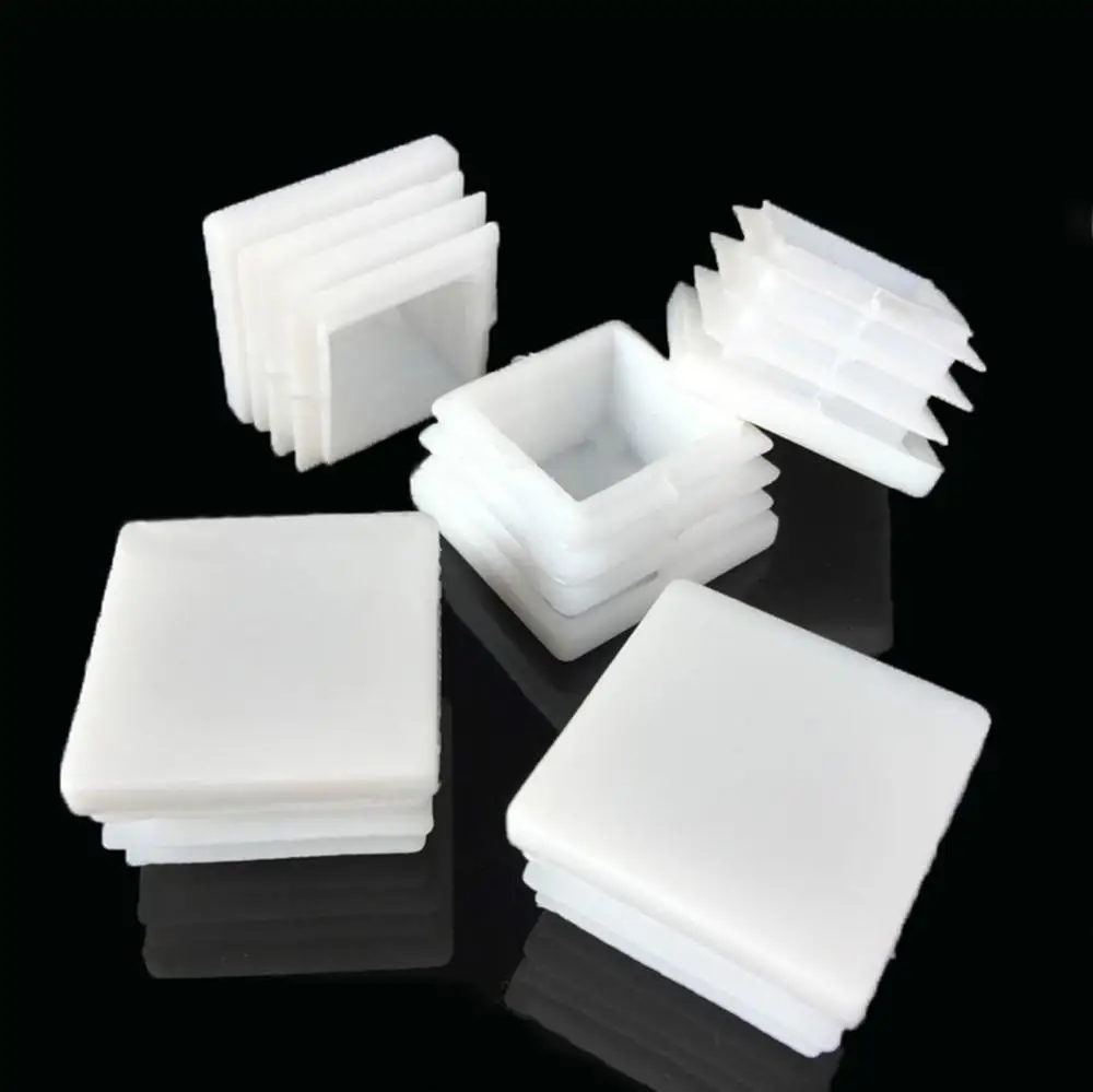 Tapas de extremo ciego rectangulares de plástico blanco, insertos de tubo, tapón de acero, 2/8 Uds.