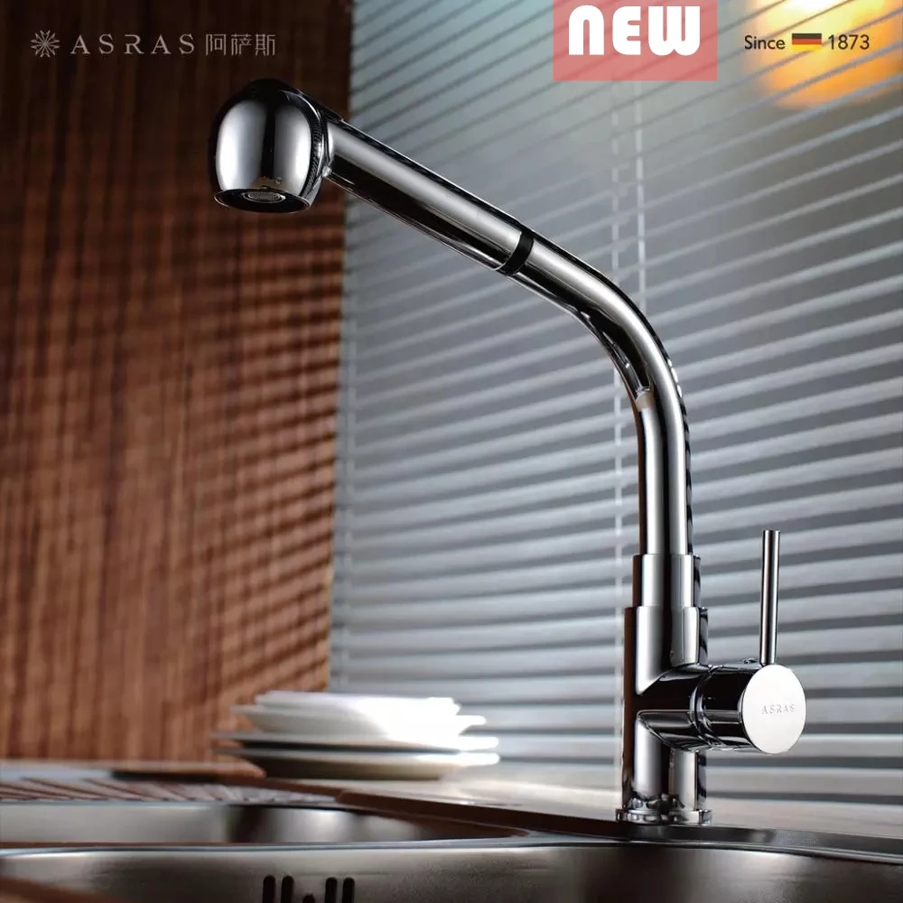 ASRAS 6043 European Pull-Out kitchen faucet. Hot and cold all-copper pumping New styles are on the market, high-end elegance.