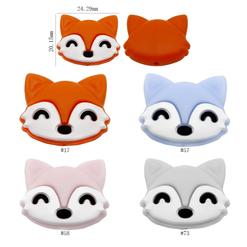 Cute-idea 5pcs Baby Animal Silicone Teethers Fox Beads Baby Teething Product DIY Baby Pacifier Chains Toy Accessories BPA Free