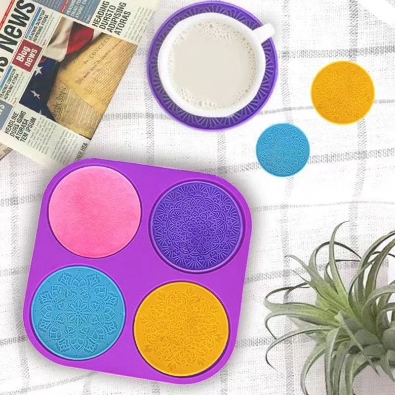 DIY Mandala Flower Leaves Coaster Silicone Resin Mold Round Flower Coaster Epoxy Resin Silicone Casting Molds Craft Tool