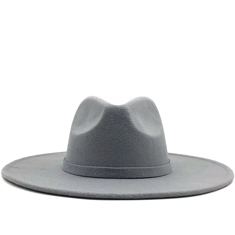 

Fedora Wide Brim Hat For Women Solid Color Wool Felt Hat For Men Autumn Winter Panama Gamble gray Jazz Cap