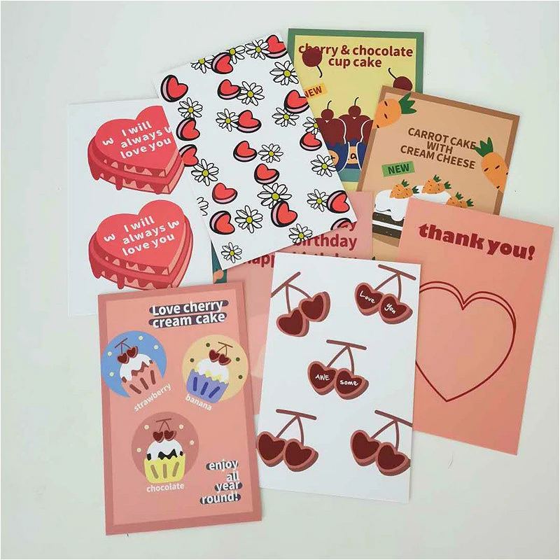 Loving Cake Double Sided Decorative Birthday Cards Square Metope Decoration Painting Postcard Notebook Photo Props Wall Sticker