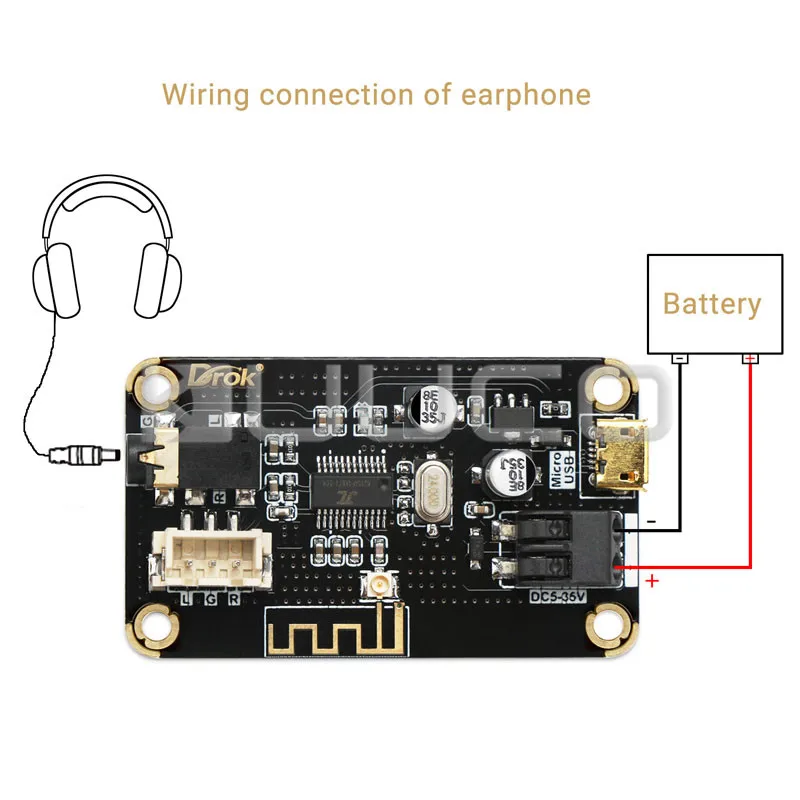 DROK Bluetooth Receiver Board DC 5V~35V Wireless Audio Receive 4.2 Bluetooth Music Receiver for Home Car Stereo System Speaker