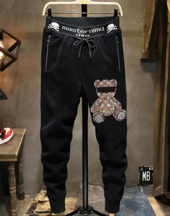 Rhinestones Skull pants Anime Graphic design  Men Fashion Streetwear  pant Slim hot sale trousers