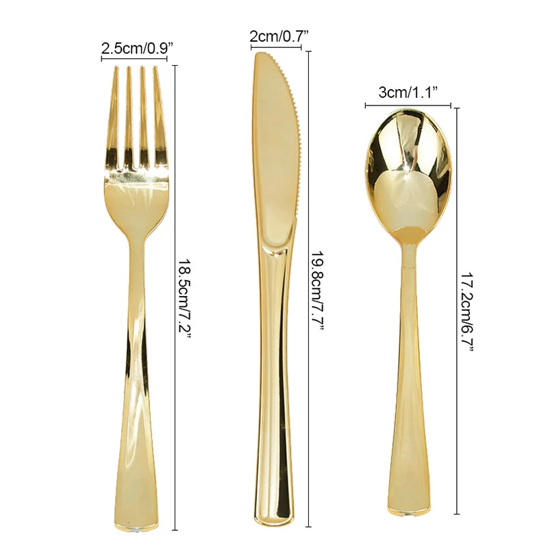 18Pcs Rose Gold Plastic Disposable Tableware Dessert Knives Forks Spoon Wedding Birthday Party Decoration Supplies Cutlery Set