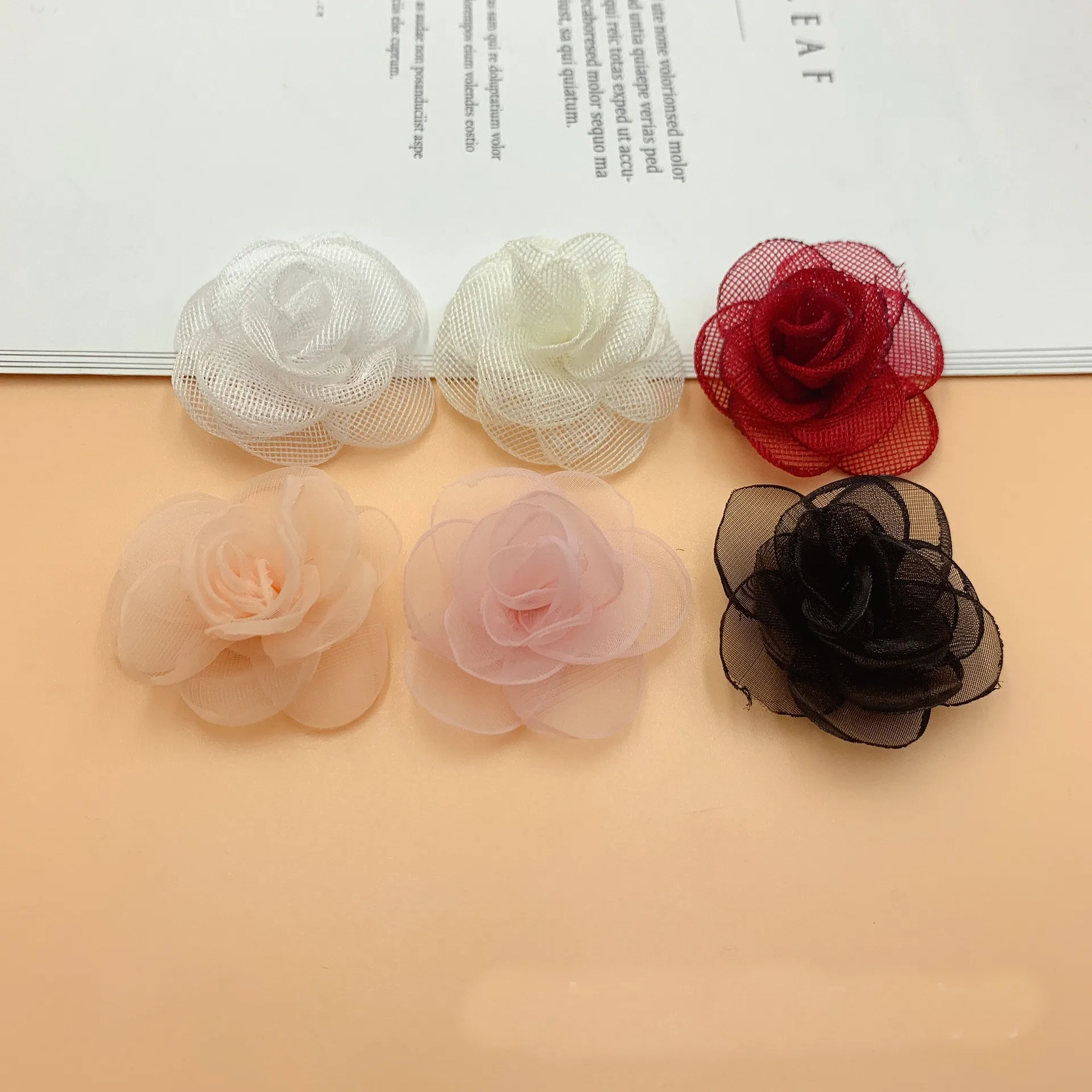 

10PCS Artificial Camellia Rose flower Lace Fabrics DIY Headdress Shoes Flower Corsage clothing Accessories