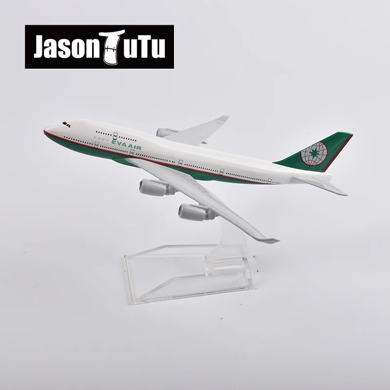 JASON TUTU 16cm EVA Air Boeing 747 Airplane Model Plane Model Aircraft Diecast Metal 1/400 Scale Planes Factory Wholesale Drop