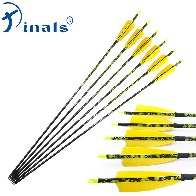 

Pinals Archery Carbon Arrows Spine 300 340 400 ID 6.2 30 Inch Shafts Turkey Feather for Compound Recurve Bow Hunting Shooting