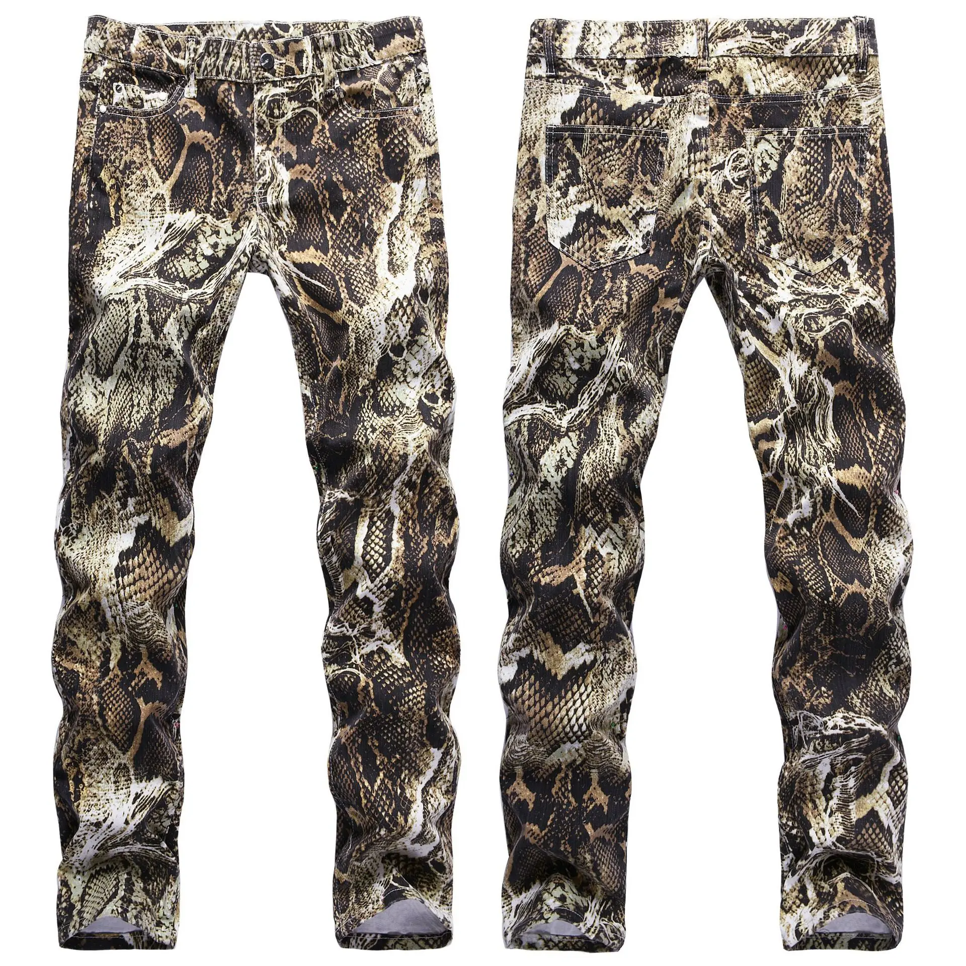 

High Quality Men’s Snake Skin Colored Street Jeans,Slim-fit Cool Style Night Club Pants,Hip-hop Stretch Jeans Pants;
