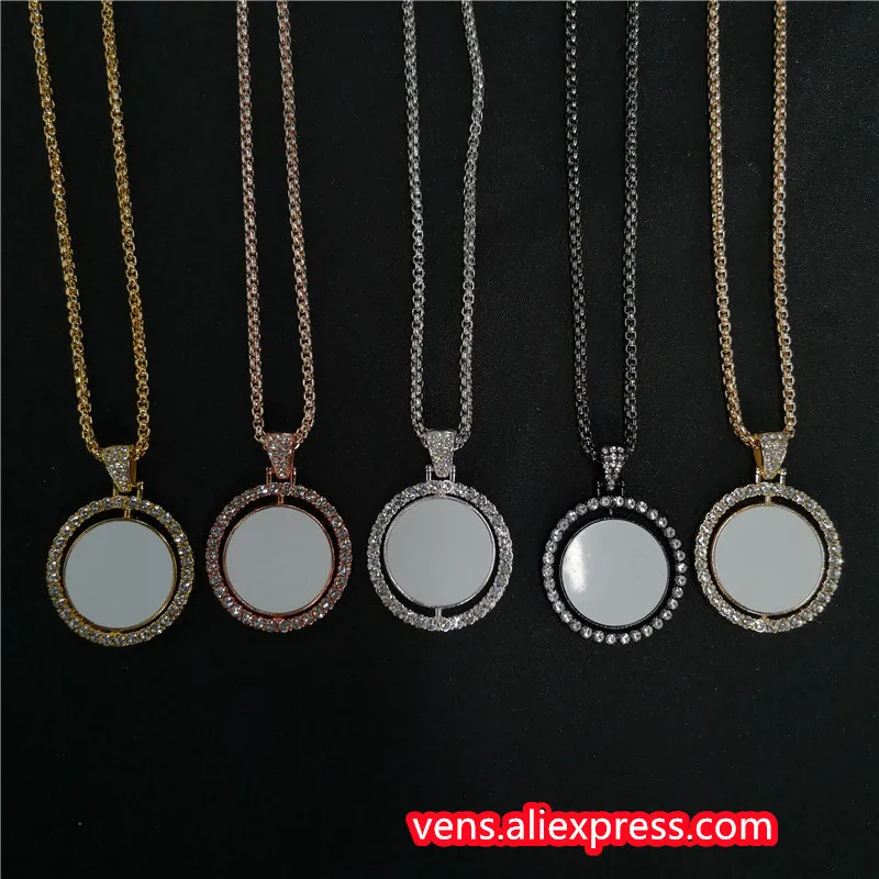 

sublimation blank round shape necklaces pendants hot transfer printing pendant jewelry consumables two sided printing 10pcs/lot