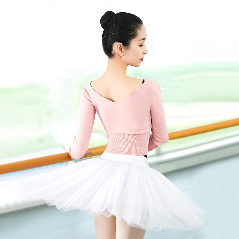 Women Sweater Dance Warm ups Ballet Knitwear V Neck Knitted Dance Crop Tops Winter Cashmere Dance Warmer Ballerina Dancewear