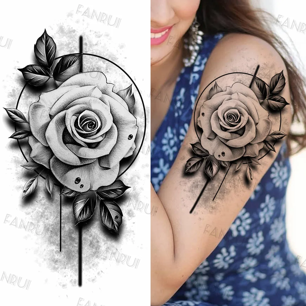 Sexy Black Mandala Flower Temporary Tattoos For Women Girls Henna Tatoos Paper Fake Jewelry String Snake Flower Tattoo For Party