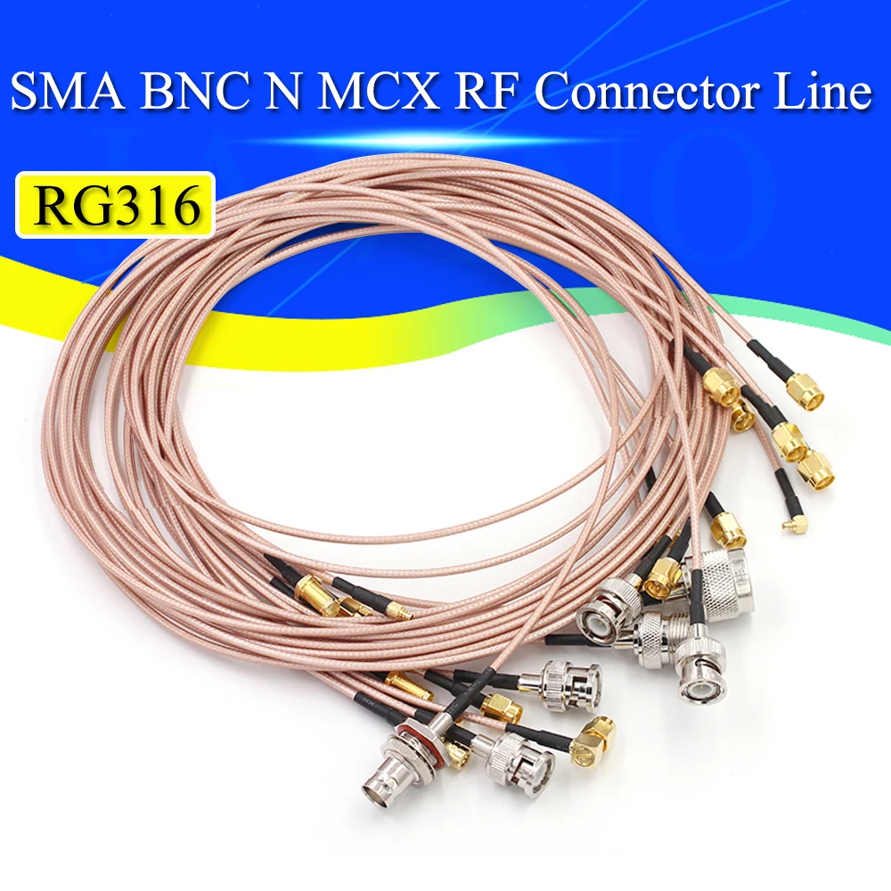 Kabel połączeniowy RF BNC na SMA męski na żeński przedłużacz RG316 N/SMA na MMCX SMB Adapter nakrętka przedłużacz grodziowy Coax Javino