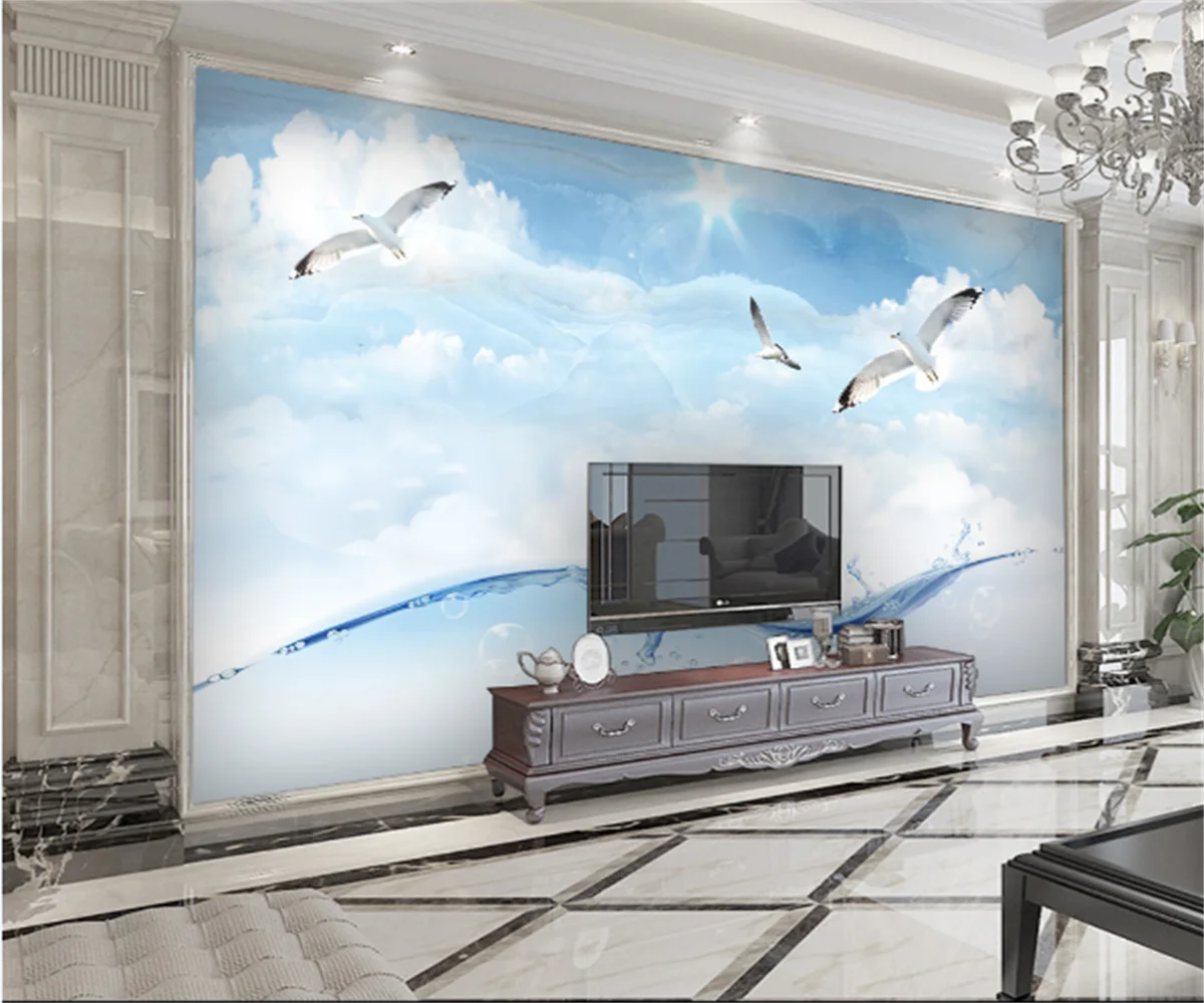 European and American high definition blue sky dolomite background decorative wallpaper living room bedroom bird custom mural