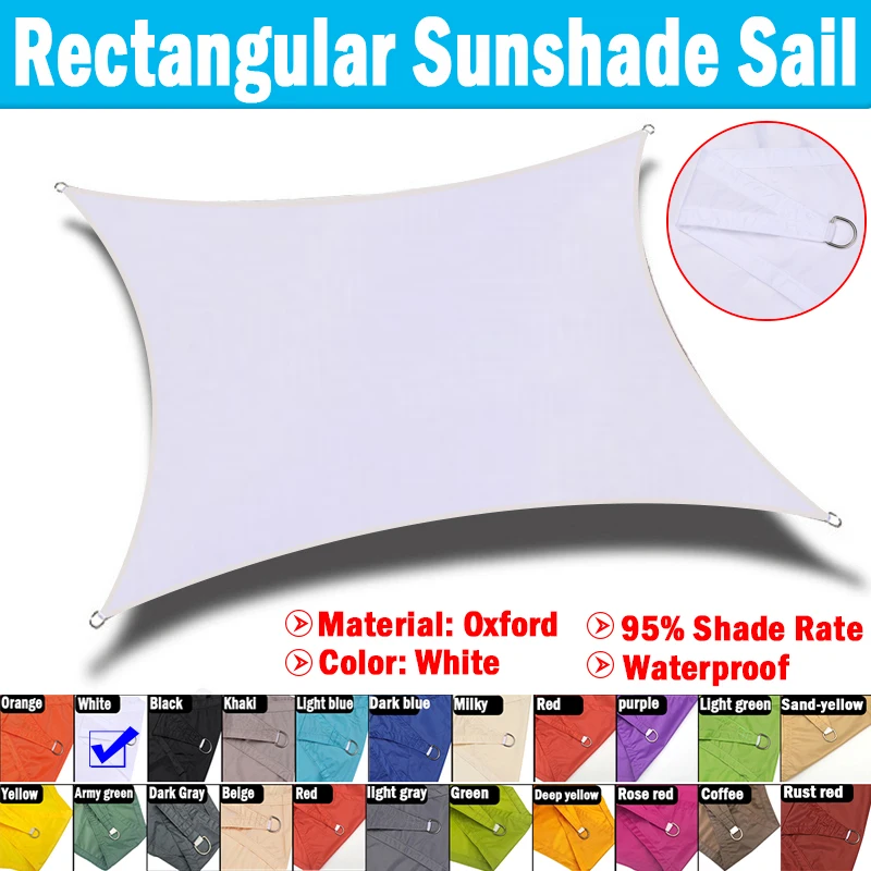 White Color Garden Sun Shade Sail Polyester Square Rectangle Sunshade Sail For Garden Patio Outdoor Awings Canopy Pool Car Tent