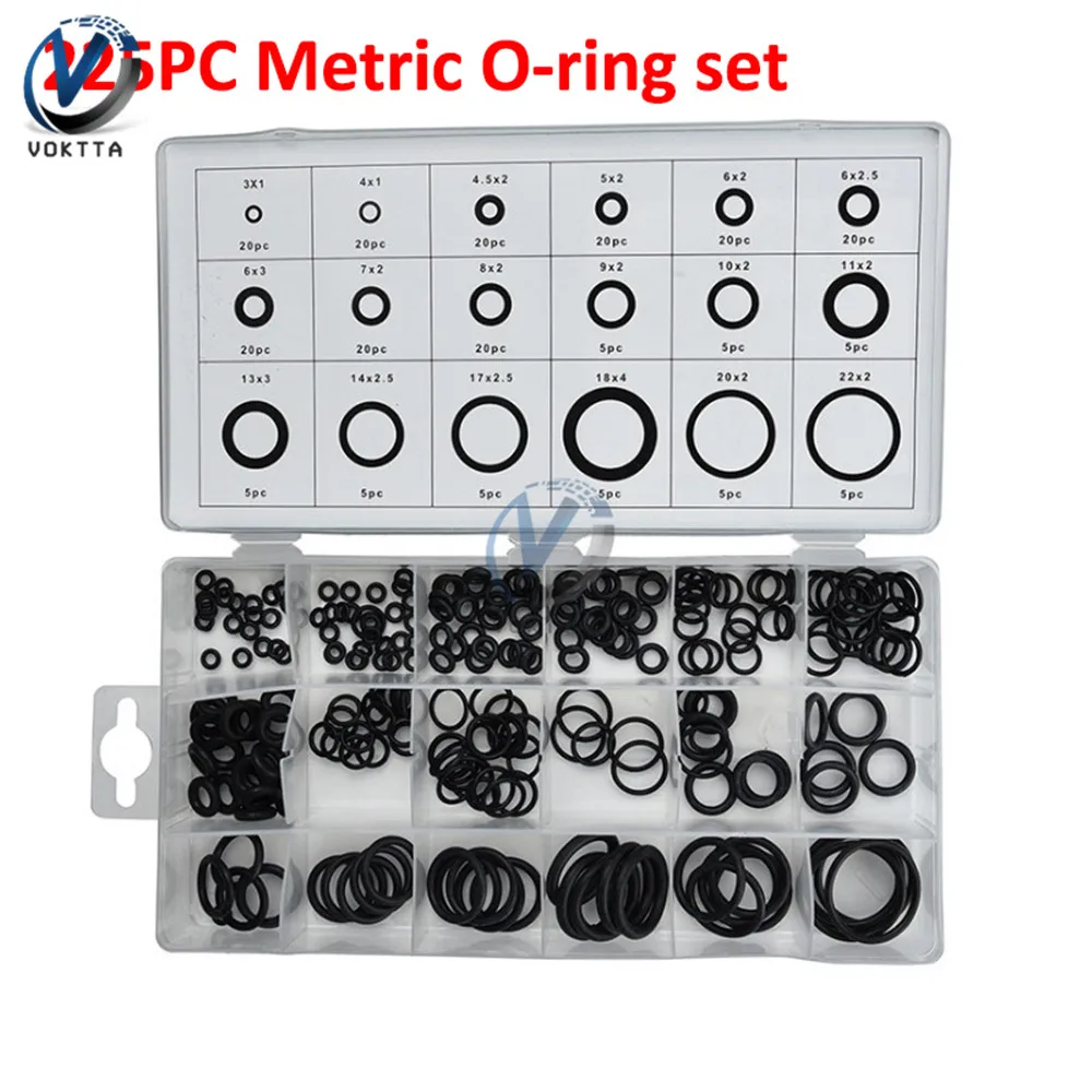 225Pcs Rubber O Ring O-Ring Washer 18 Sizes Assorted O Ring Rubber Seal Assortment Set Kit for Plumbers Mechanics Workshop