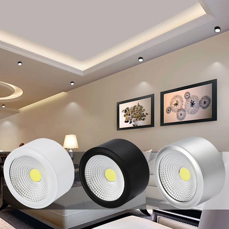 

Surface Mounted Dimmable COB Downlight 12W Silver/Black Housing AC85-265V LED Ceiling Spot Light Home Decor Warm Cold White